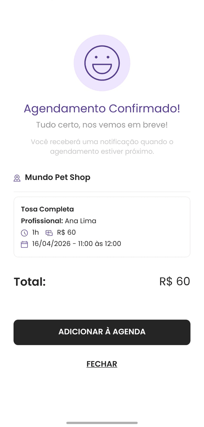 Tela de confirmação