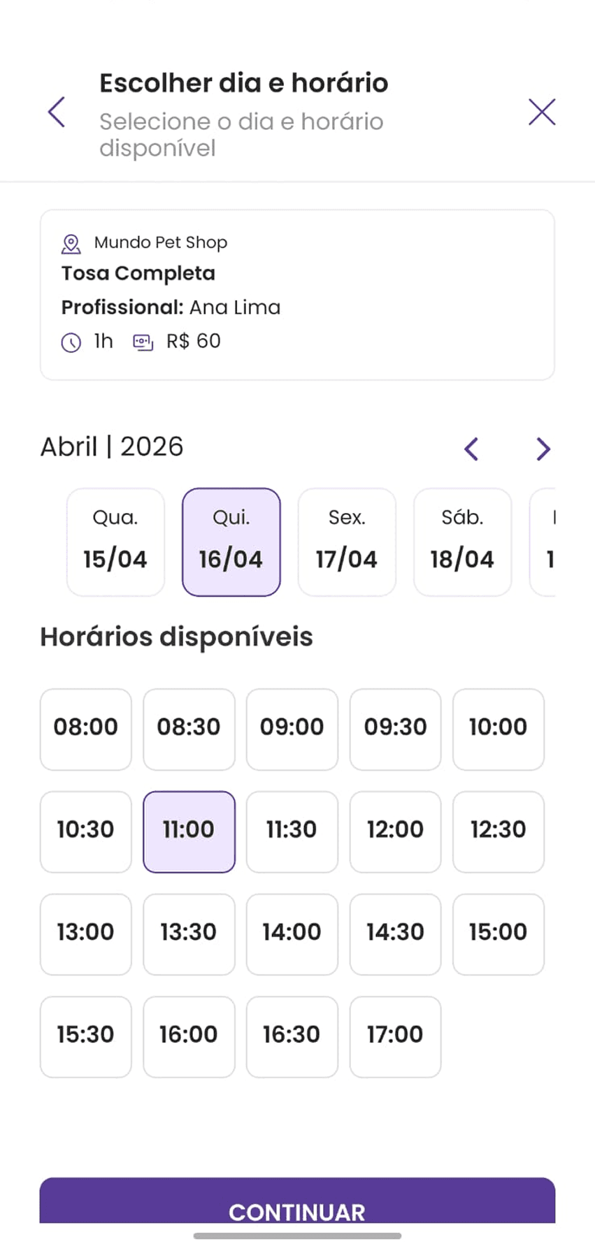 Tela de agendamento
