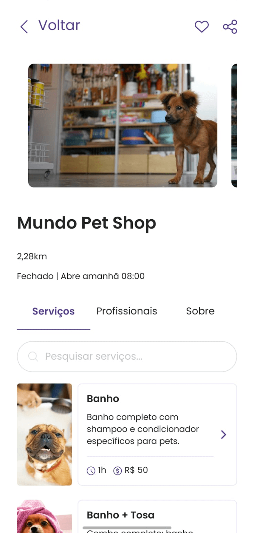 Perfil da empresa no app